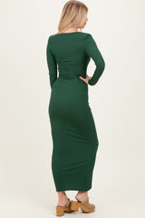 Forest Green Ribbed Long Sleeve Square Neck Maxi Dress
