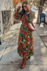 Dark Green Floral Textured Midi Dress