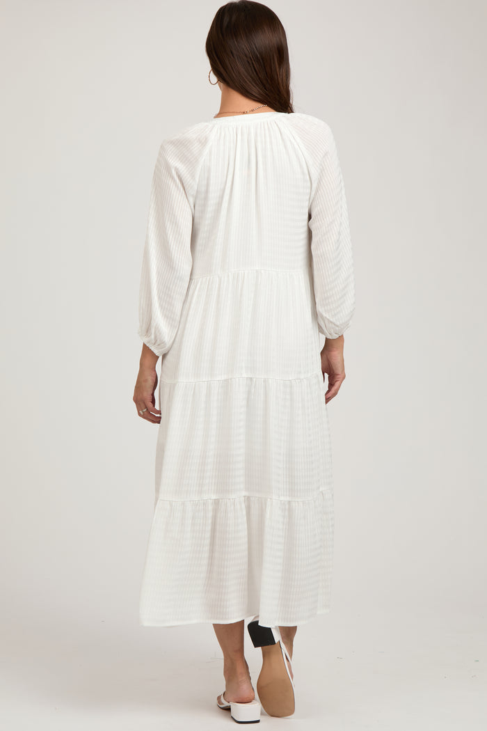White Textured Tiered Maternity Midi Dress