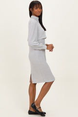 Heather Grey Rib Knit Mock Neck Nursing Dress