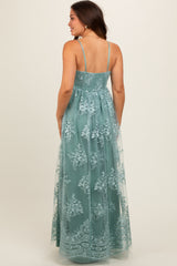 Mint Green Floral Lace Overlay Maternity Maxi Dress