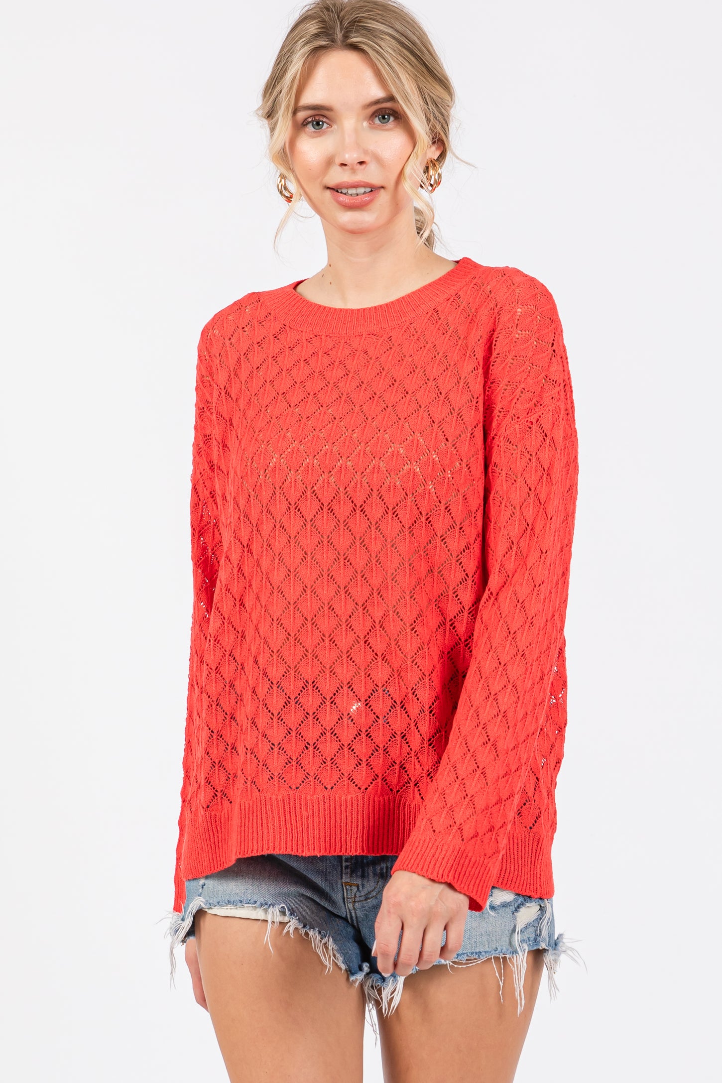 Red Diamond Open Knit Top