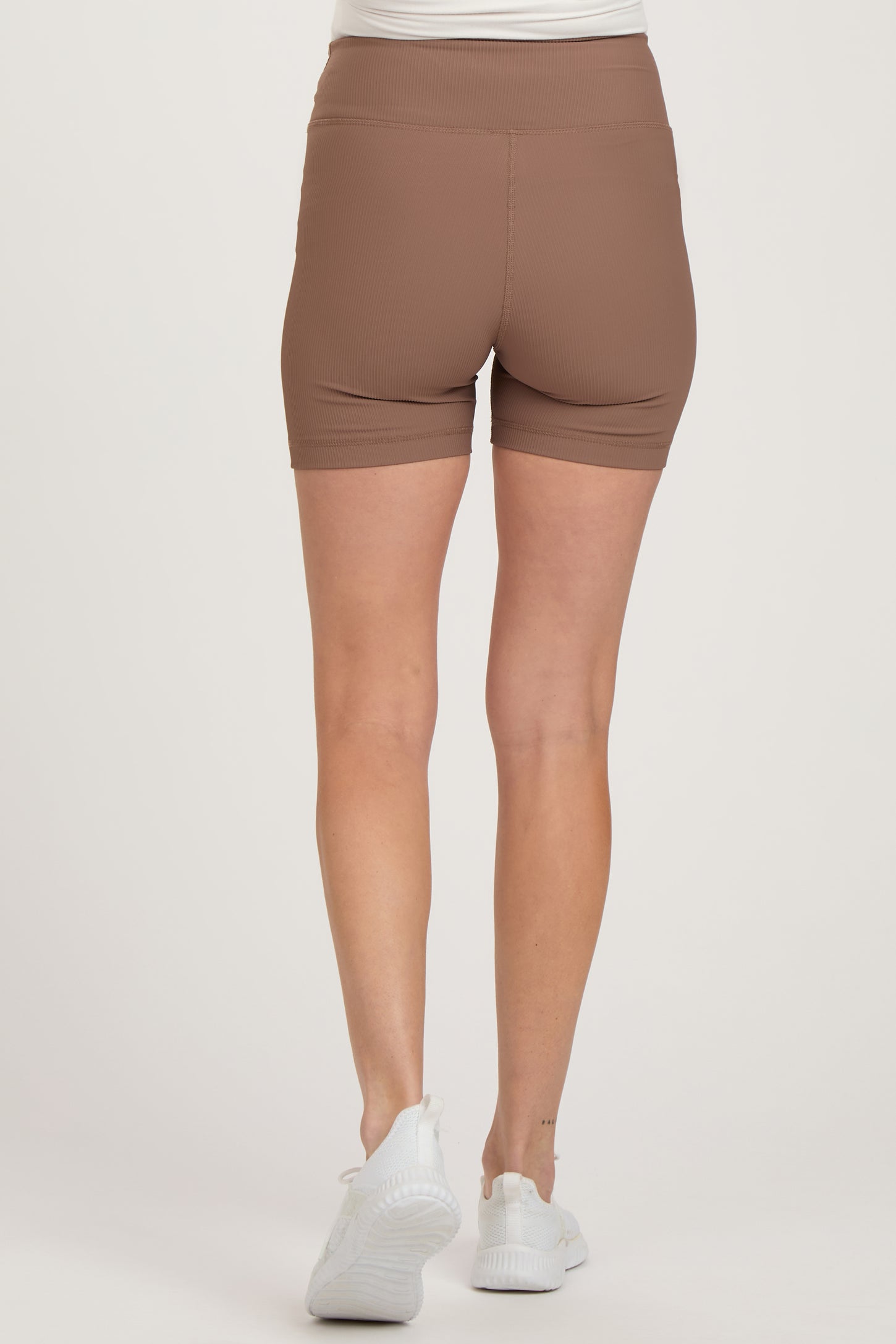 Mocha Ribbed Crisscross Maternity Biker Shorts