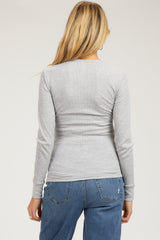 Heather Grey Waffle Knit Basic Long Sleeve Maternity Top