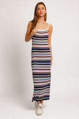 Multi Color Striped Square Neck Sleeveless Maternity Maxi Dress