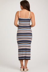 Multi Color Striped Square Neck Sleeveless Maternity Maxi Dress