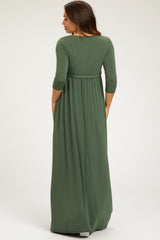 PinkBlush Light Olive Draped 3/4 Sleeve Maternity Maxi Dress