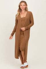 Camel Ribbed Cardigan 2 Piece Set