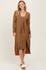 Camel Ribbed Cardigan 2 Piece Set