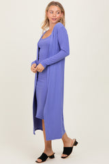 Light Purple Ribbed Cardigan 2 Piece Set