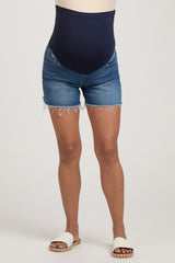 Blue Fringe Maternity Jean Shorts
