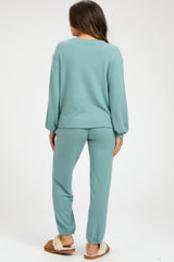 Sage Soft Knit Brushed Long Sleeve Maternity Lounge Set