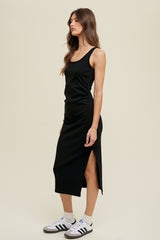 Black Short Sleeve Ruched Dress