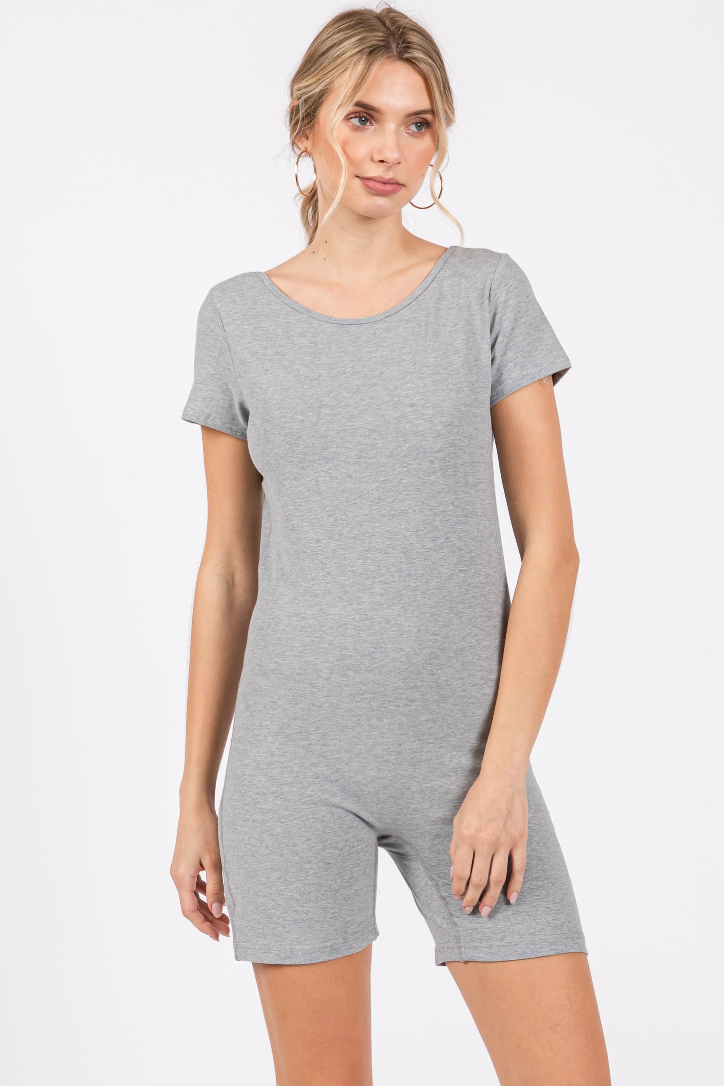 Heather Grey Fitted Short Sleeve Maternity Romper