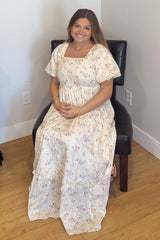 Ivory Floral Eyelet Puff Sleeve Maternity Maxi Dress