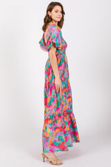 Lavender Multi Color Floral Puff Sleeve Maxi Dress