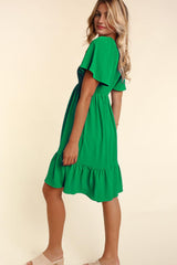 Green Smocked Ruffle Hem Dress