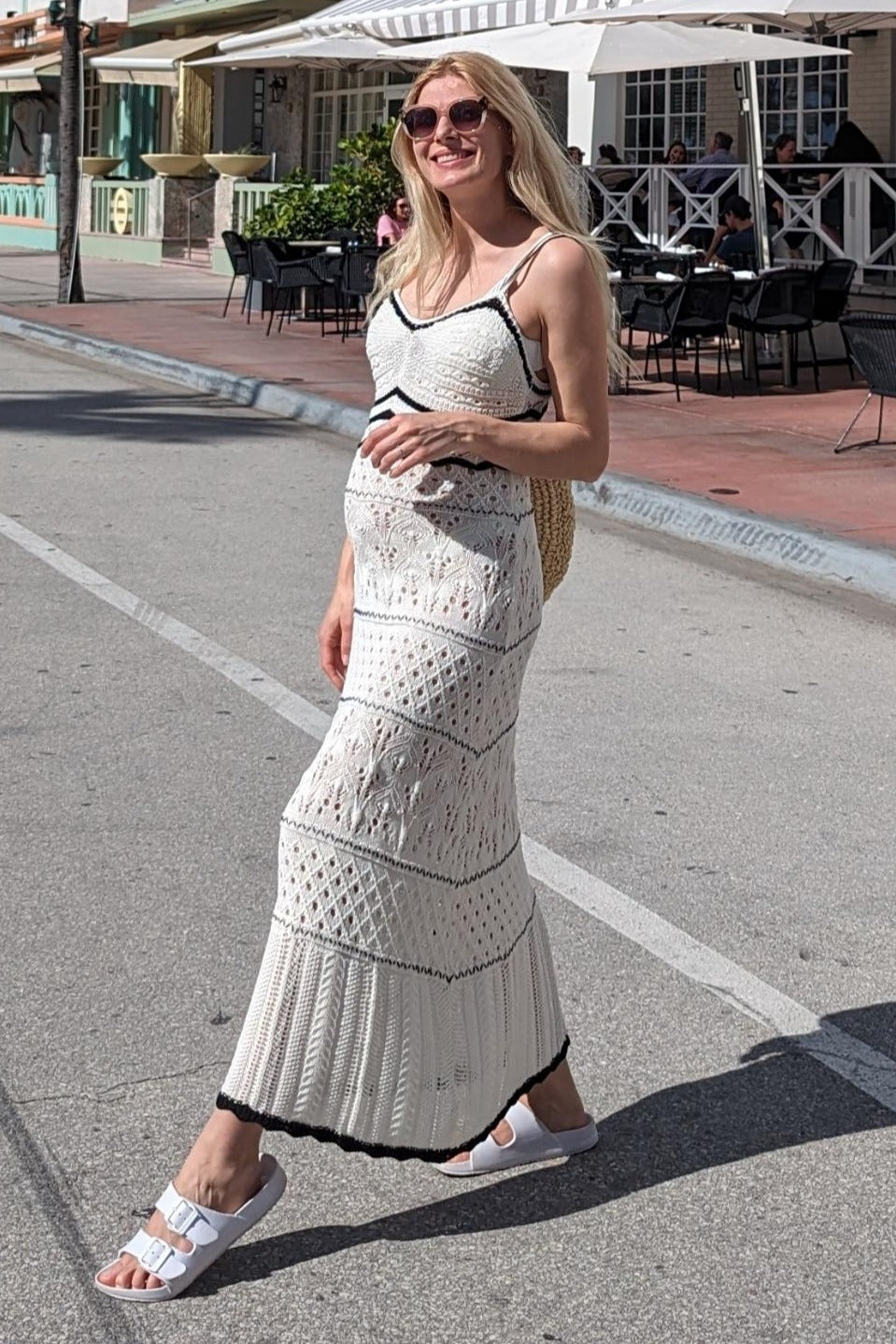 Cream Contrast Trim Crochet Maternity Maxi Swim Cover Up