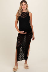 Black Sleeveless Crochet Double Side Slit Maternity Cover Up