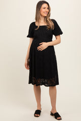 Black Lace Square Neck Maternity Dress