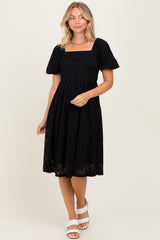 Black Lace Square Neck Maternity Dress