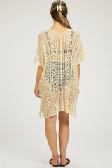 Cream Crochet Knit Maternity Swim Cover Up