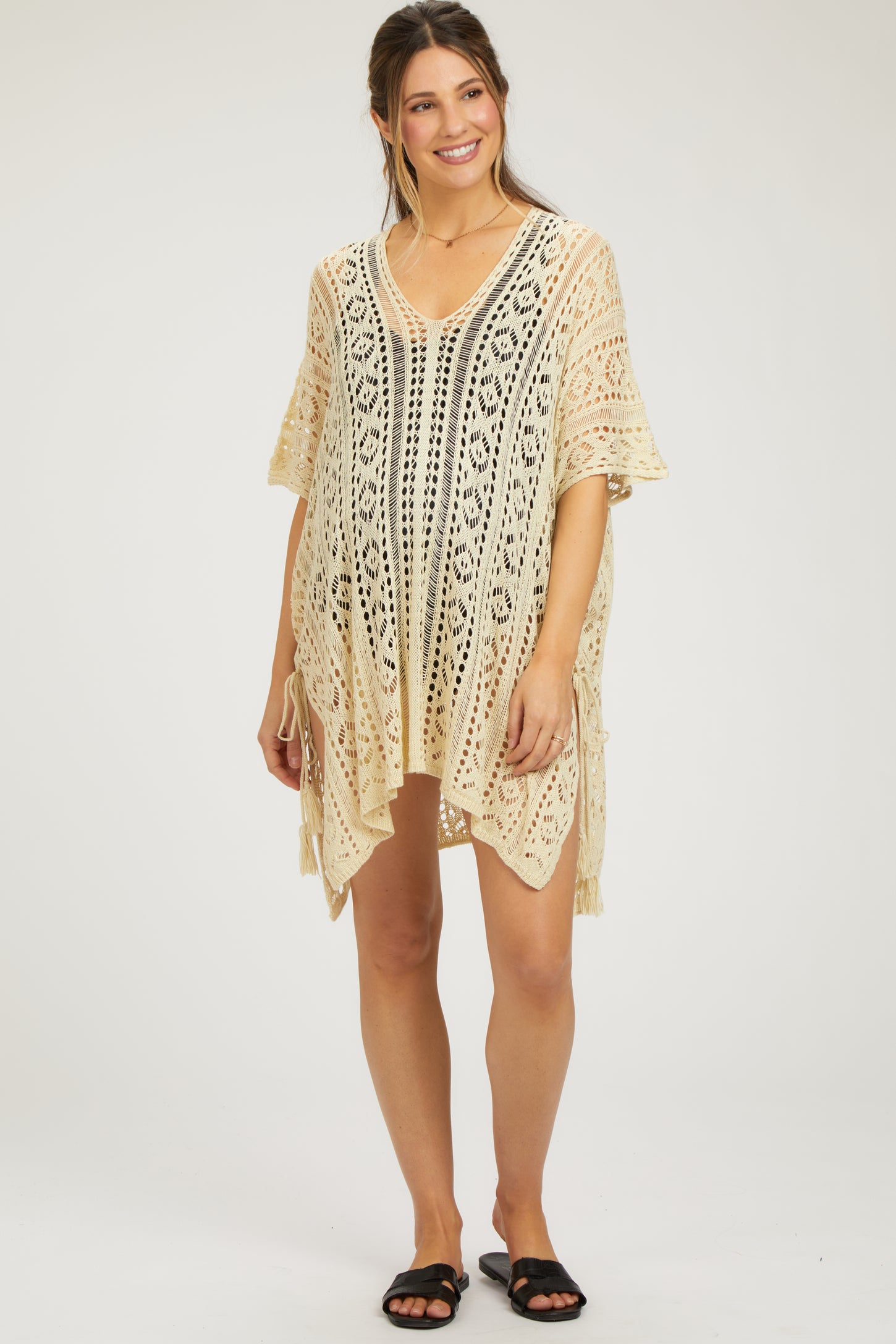 Cream Crochet Knit Maternity Swim Cover Up