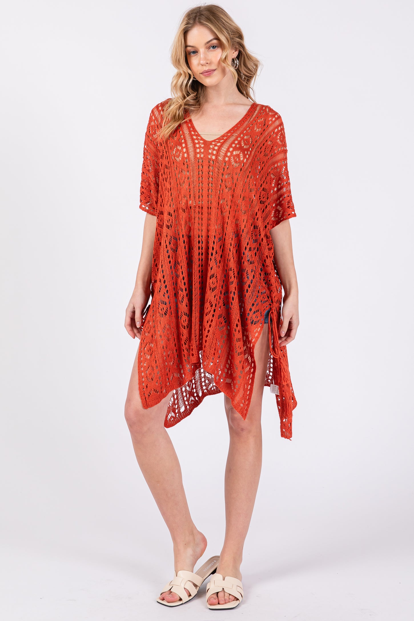 Rust Crochet Knit Maternity Swim Cover Up
