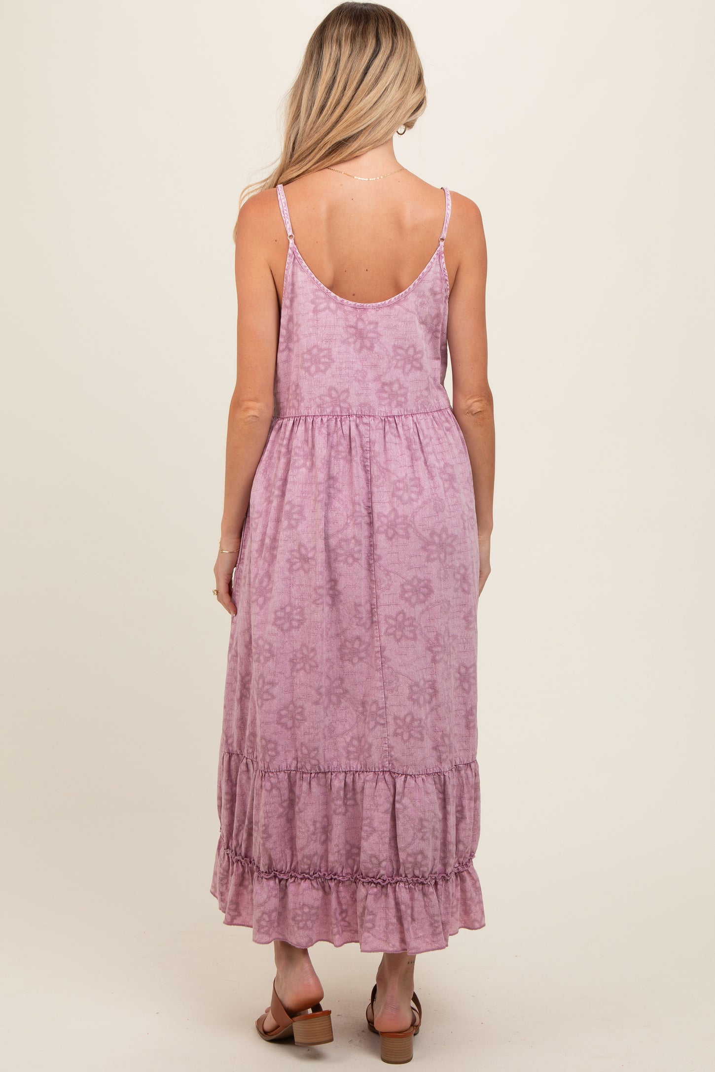 Mauve Embroidered Vintage Wash Maternity Midi Dress