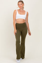 Olive Fold-Over Waistband Flared Leggings