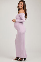 Lavender Off Shoulder Long Sleeve Maternity Maxi Dress