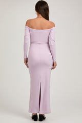 Lavender Off Shoulder Long Sleeve Maternity Maxi Dress