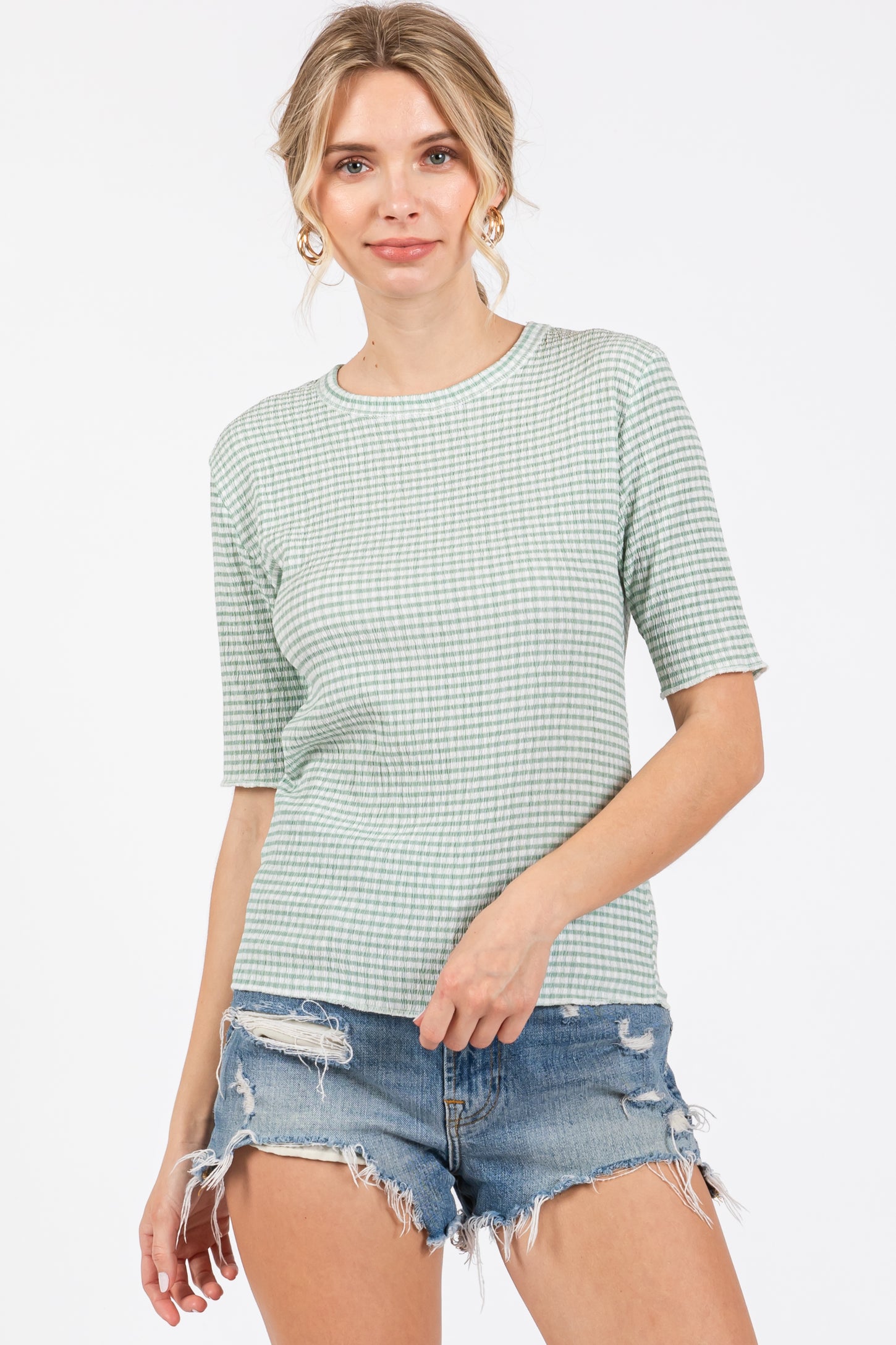 Mint Green Striped Short Sleeve Top
