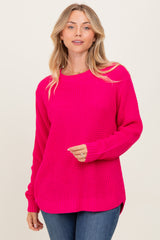 Fuchsia Waffle Knit Round Hem Maternity Sweater
