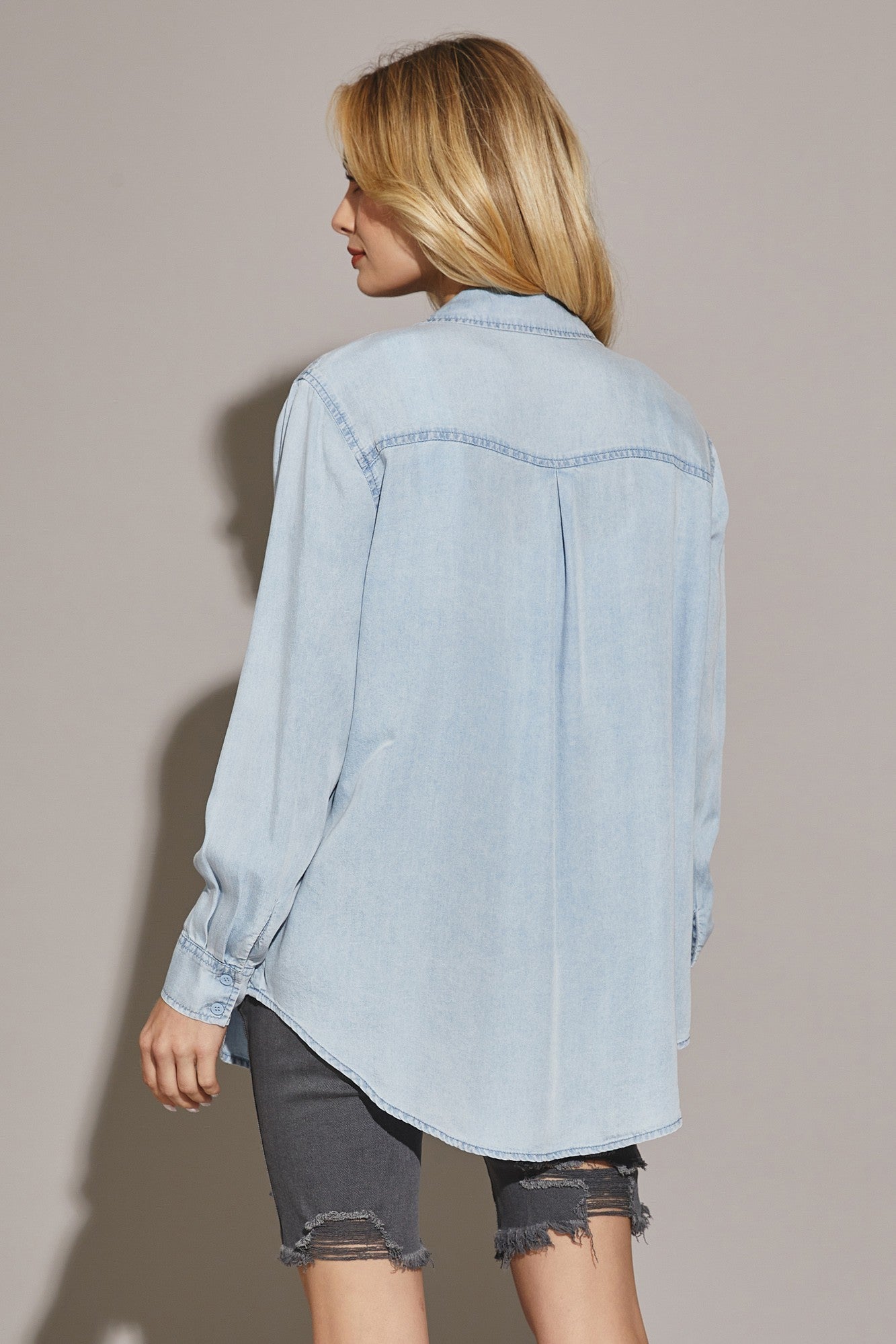 Light Blue Denim Button Up Top