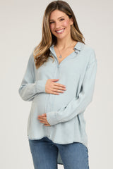 Light Blue Denim Button Up Maternity Top