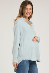 Light Blue Denim Button Up Maternity Top