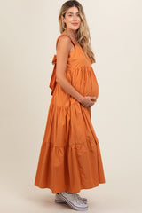 Orange Square Neck Cut Out Back Tiered Maternity Maxi Dress