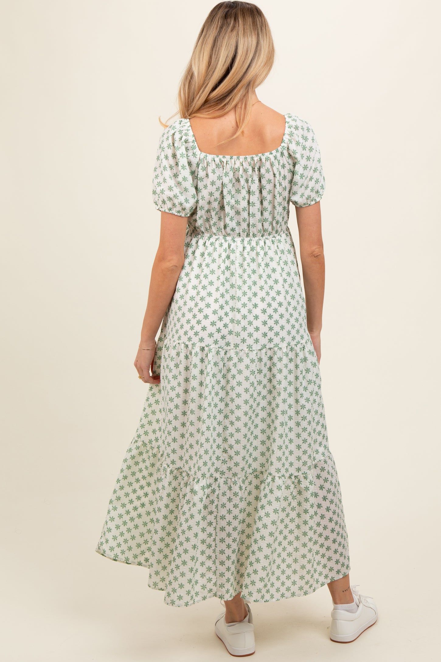 Green Floral Tiered Maternity Maxi Dress