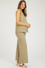 Light Olive Slub Knit Maternity Pants Set