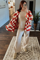 Beige Slub Knit Pants Set