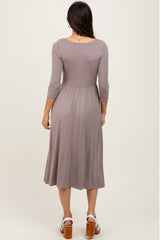 Mocha Square Neck 3/4 Sleeve Midi Dress
