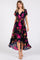 Navy Blue Floral Print Wrap Front V-Neck Hi-Low Midi Dress