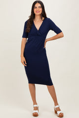 Navy Blue Wrap Top Midi Dress