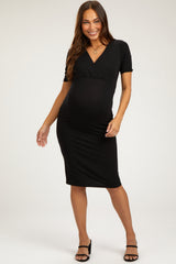 Black Wrap Top Maternity Midi Dress