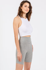 Heather Grey Ribbed Maternity Bike Shorts