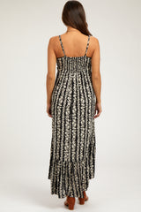 Black Floral Wrap Hi-Lo Maternity Midi Dress