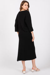 Black V-Neck Knit Skirt Set