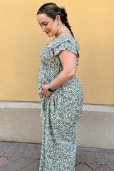 Green Floral Maternity Jumpsuit