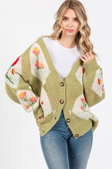 Green Floral Argyle Maternity Cardigan Sweater
